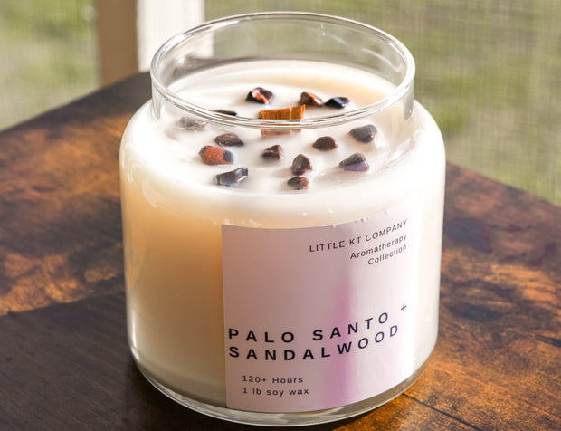 Palo Santo & Sandalwood Wood Wick Candle – Luxury Aromatherapy
