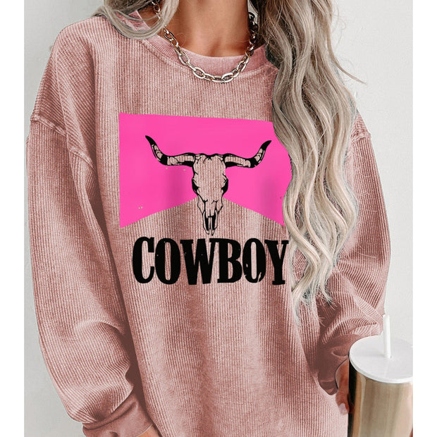 Women Cowboy Graphic Round Neck Sweatshirt