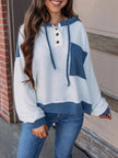 Drawstring Button Detail Long Sleeve Hoodie