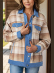 Women Contrast Trim Plaid Collared Neck Shacket