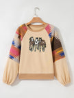 Women Sequined Western Horses Bubble Sleeve Sweatshirt