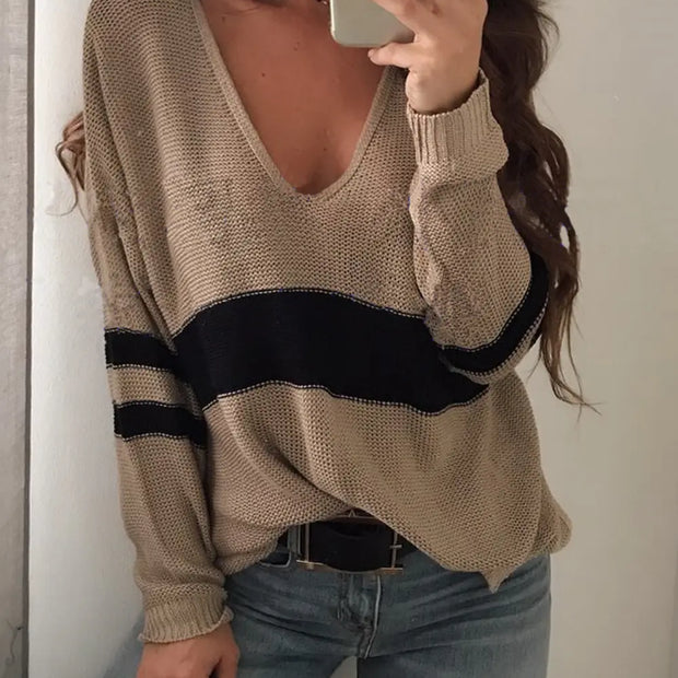 Striped V-Neck Long Sleeve Sweater