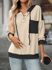 Drawstring Button Detail Long Sleeve Hoodie