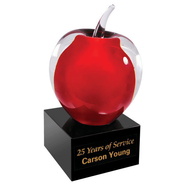 5 3/4" Red and Clear Glass Apple with Black Base - Award - Custom Crafting Alliance, LLC