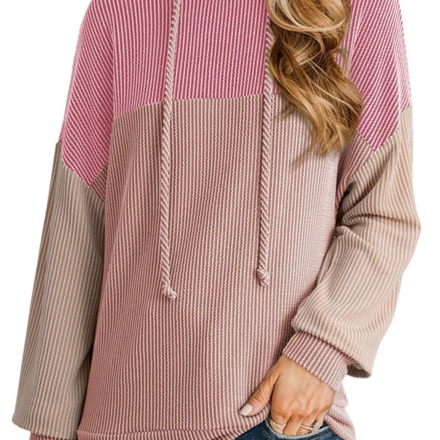 Drawstring Color Block Long Sleeve Hoodie