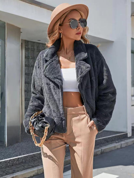 Women Ivy Lane Plush Open Front Dropped Shoulder Jacket
