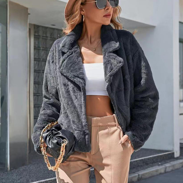 Women Ivy Lane Plush Open Front Dropped Shoulder Jacket
