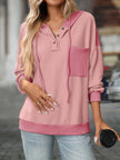 Drawstring Button Detail Long Sleeve Hoodie