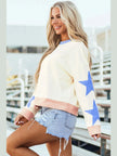 Women Star Contrast Round Neck Long Sleeve Sweatshirt