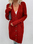 Women Cable-Knit Button Down Cardigan with Pockets