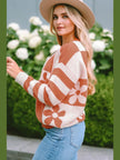 Contrast Round Neck Long Sleeve Sweater