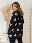 Women Star Pattern Open Front Cardigan Sweater with Pockets