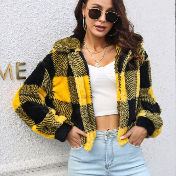 Plaid Dropped Shoulder Buttoned Jacket