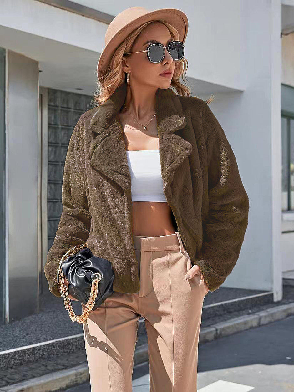 Women Ivy Lane Plush Open Front Dropped Shoulder Jacket