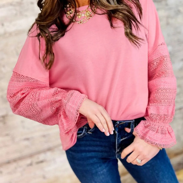 Lace Detail Flounce Sleeve Sweatshirt