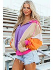 Women Drawstring Color Block Zip Up Long Sleeve Hoodie
