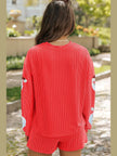 Sequin Santa Round Neck Long Sleeve Top and Shorts Set