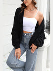 Women Double Take Fringe Trim Open Front Cardigan Sweater