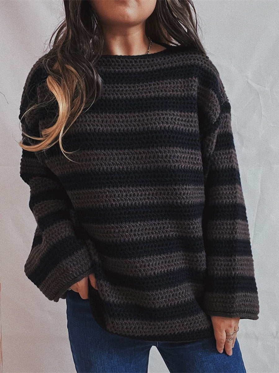 Striped Round Neck Long Sleeve Sweater
