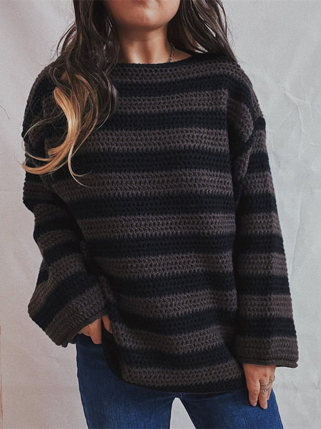 Striped Round Neck Long Sleeve Sweater