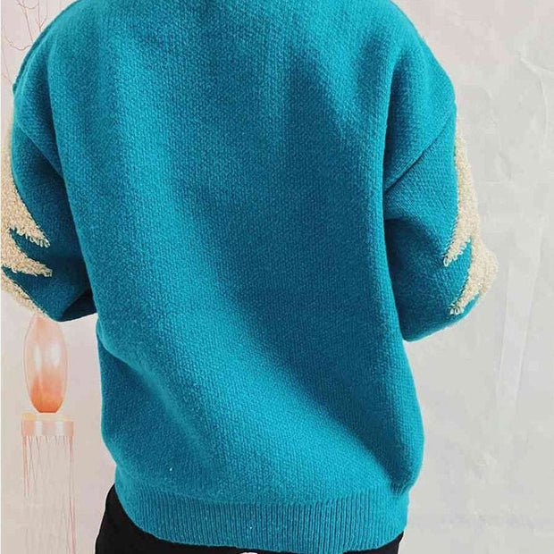 Women Sequin Christmas Tree & Reindeer Round Neck Sweater