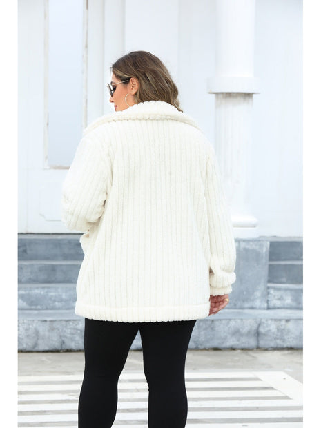 Plus Size Fuzzy Collared Neck Long Sleeve Jacket