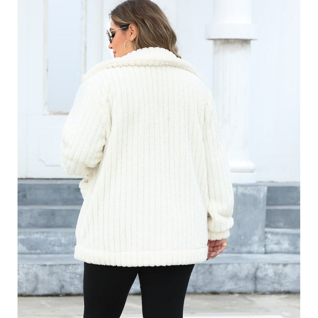 Plus Size Fuzzy Collared Neck Long Sleeve Jacket