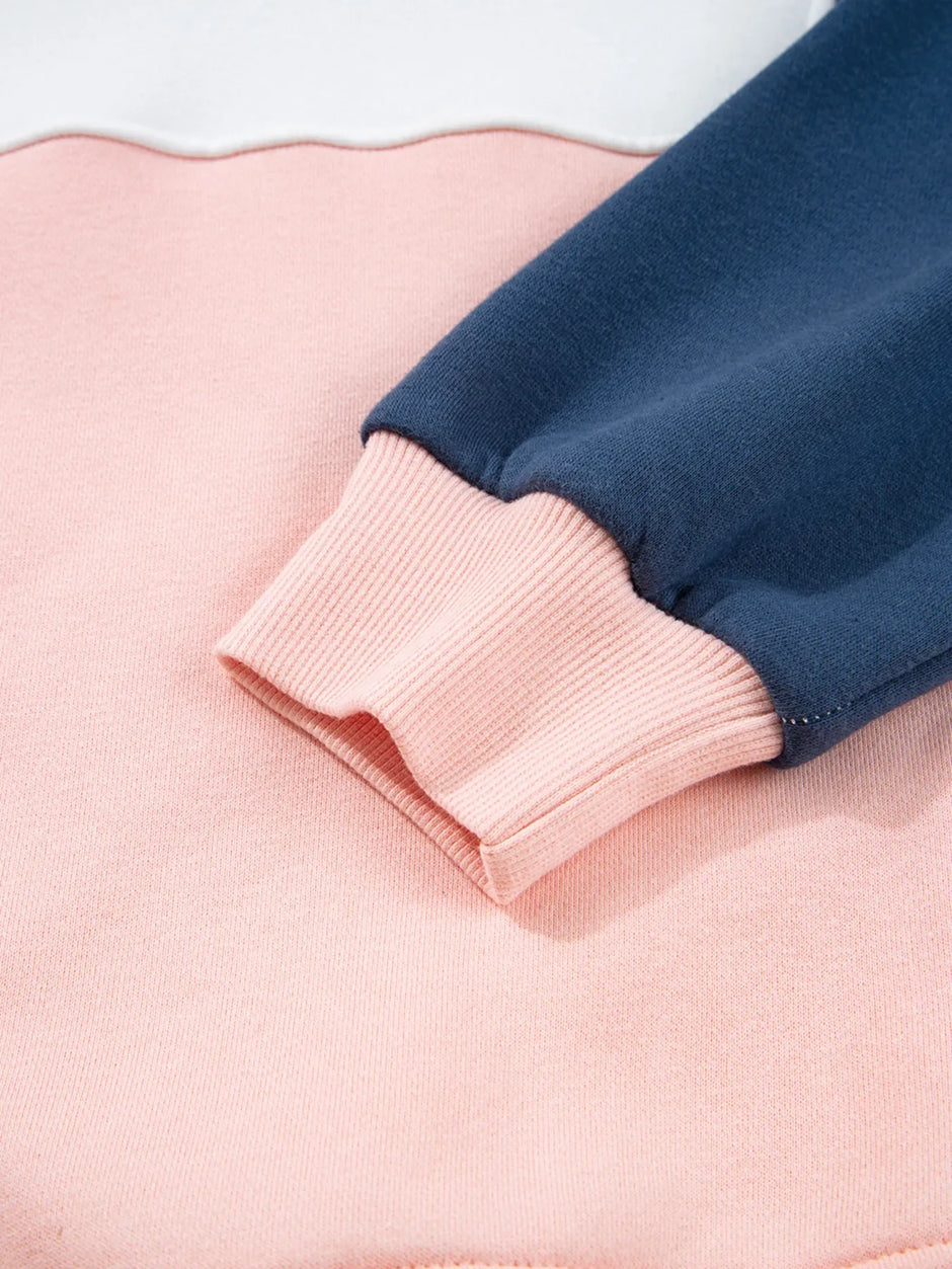 Colorblock Patchwork Half Button Baggy Sweatshirt