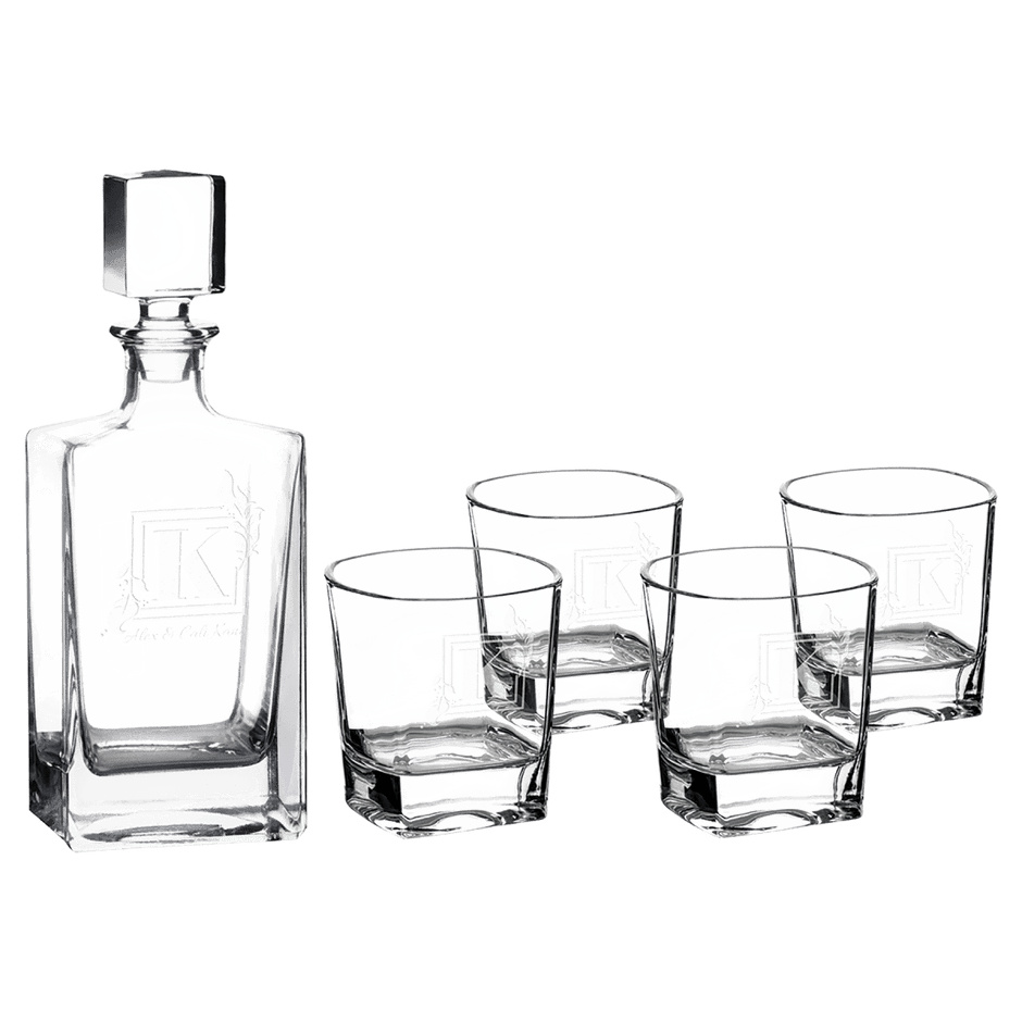 810ml Custom Glass Decanter Gift Set with Four 8oz Glasses – Black Presentation Box with Printed Sleeve - Custom Crafting Alliance, LLC