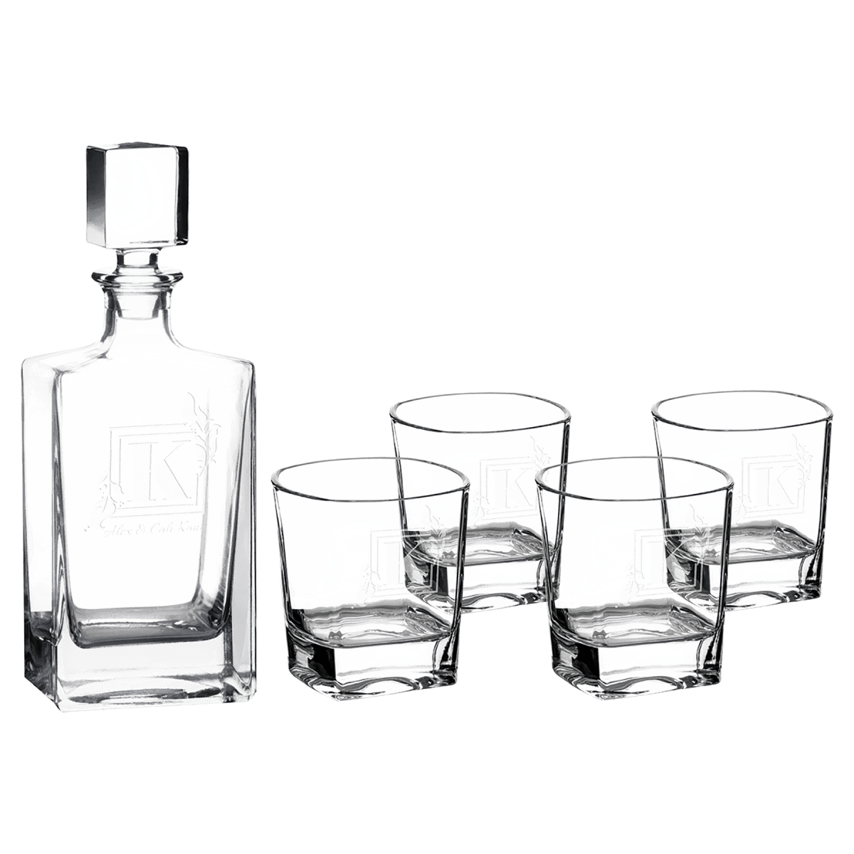 810ml Custom Glass Decanter Gift Set with Four 8oz Glasses – Black Presentation Box with Printed Sleeve - Custom Crafting Alliance, LLC
