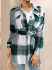 Women FAM-FAM Tied Plaid Button Up Shacket