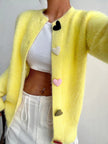 Women Heart Button Fuzzy Cardigan