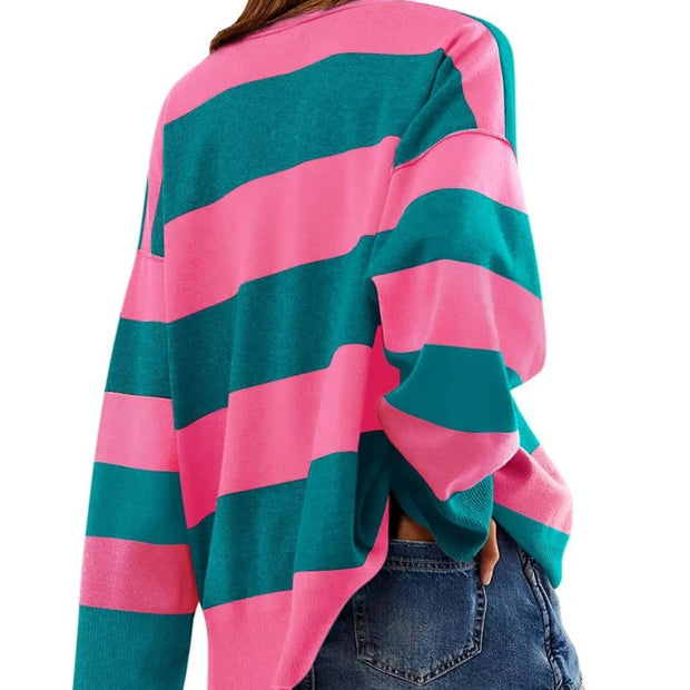 Striped Half-Zip Oversized Sweatshirt
