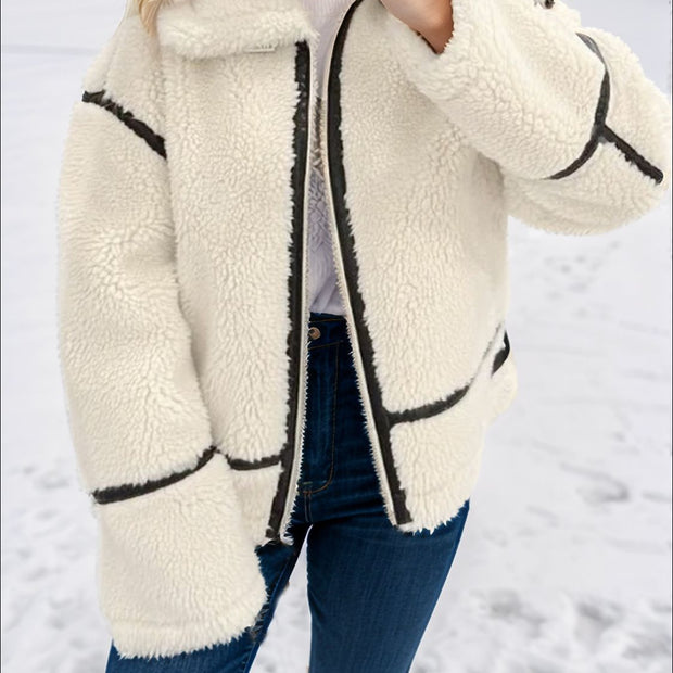 Women Zip Up Long Sleeve Sherpa Jacket