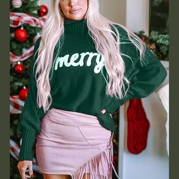 Double Take Full Size Merry Christmas Turtleneck Long Sleeve Sweater