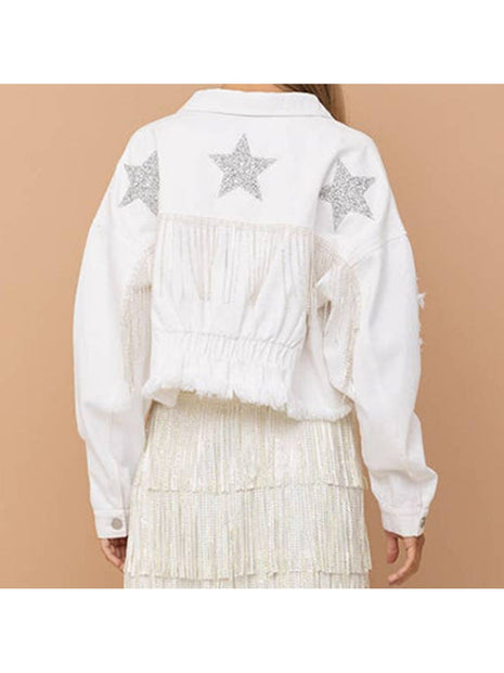 Distressed Raw Hem Dropped Shoulder Denim Jacket