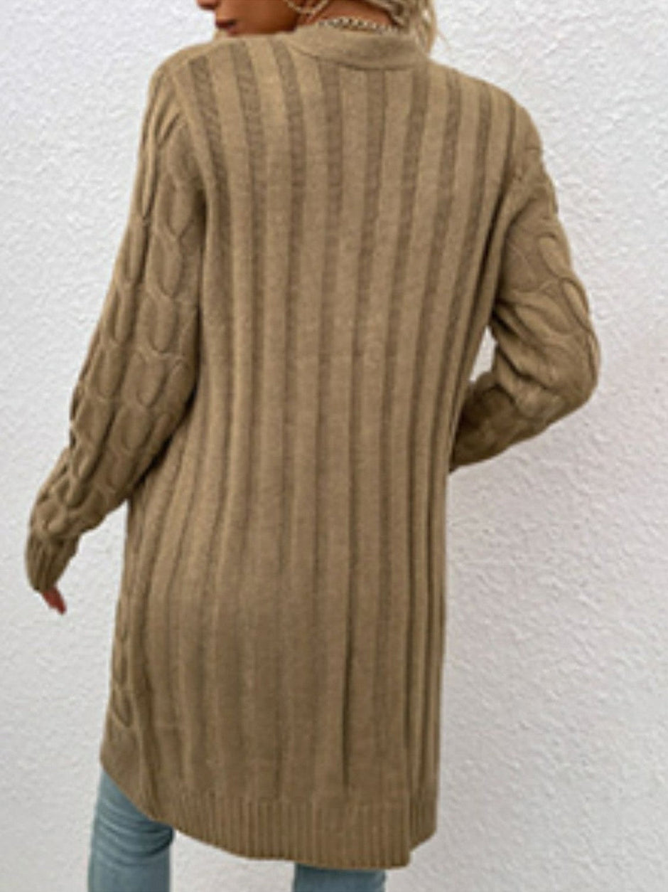 Women Cable-Knit Button Down Cardigan with Pockets