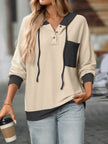 Drawstring Button Detail Long Sleeve Hoodie