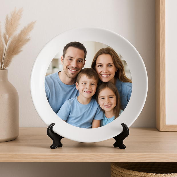 Personalized 8" Round Ceramic Photo Plate – Memorial & Gift Display