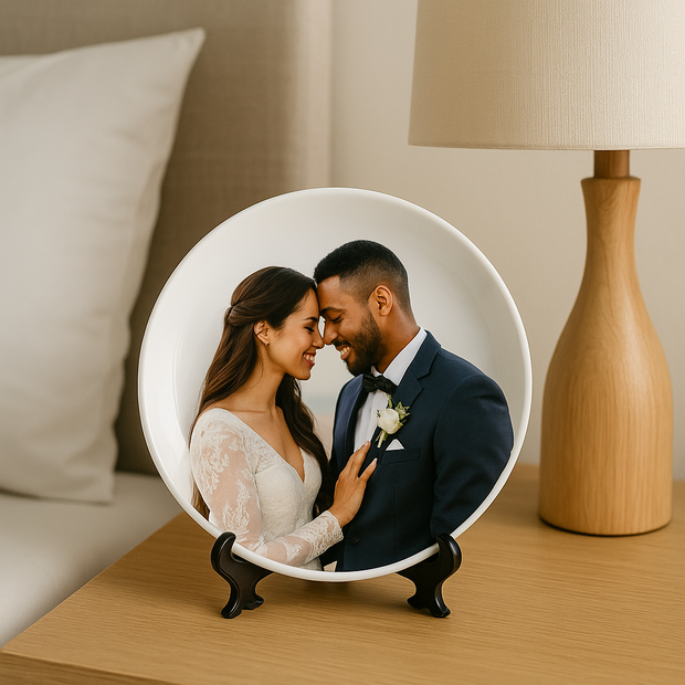 Personalized 8" Round Ceramic Photo Plate – Memorial & Gift Display