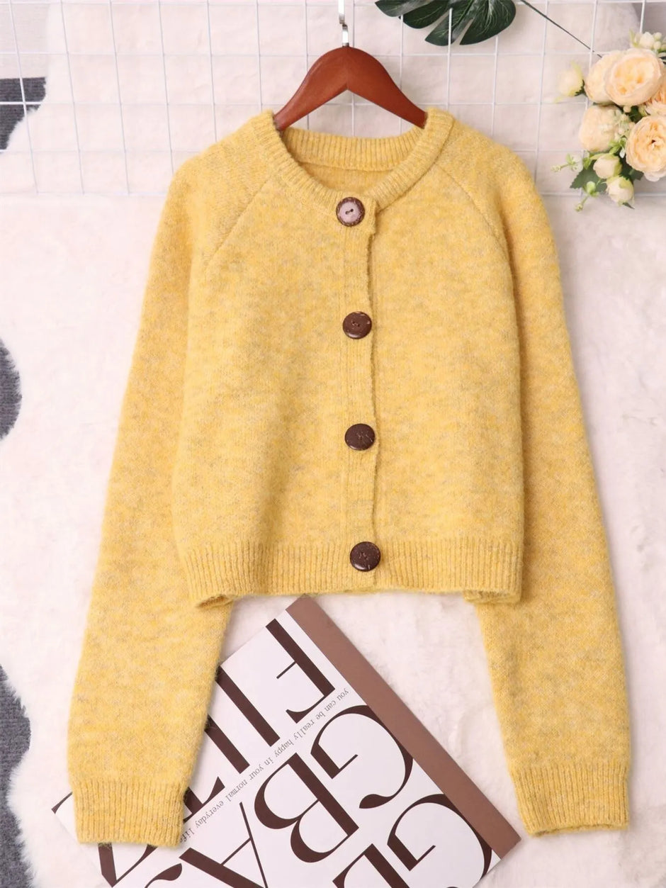 Women Button-Up Raglan Sleeve Cardigan Sweater