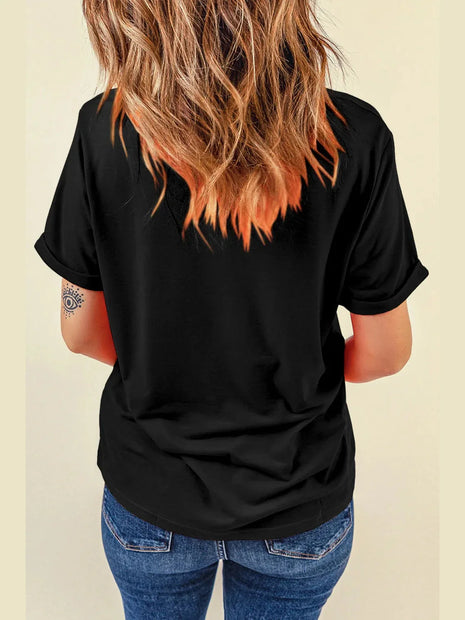 Women Sequin Santa Round Neck Short Sleeve T-Shirt