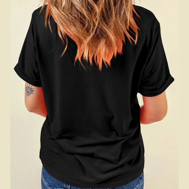Women Sequin Santa Round Neck Short Sleeve T-Shirt