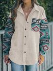 Women Perfee Pocketed Geometric Collared Neck Shacket