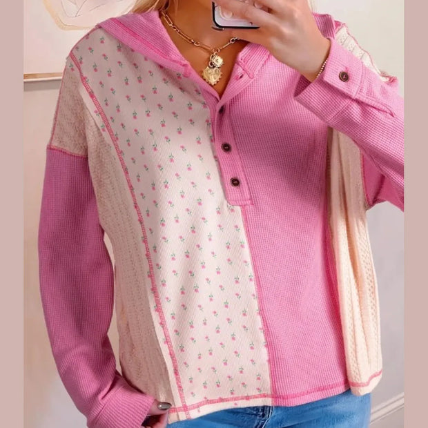 Color Block Button Detail Hoodie