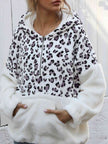 Women Leopard Half-Zip Dropped Shoulder Hoodie
