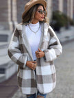 Women Plaid Open Front Hooded Coat