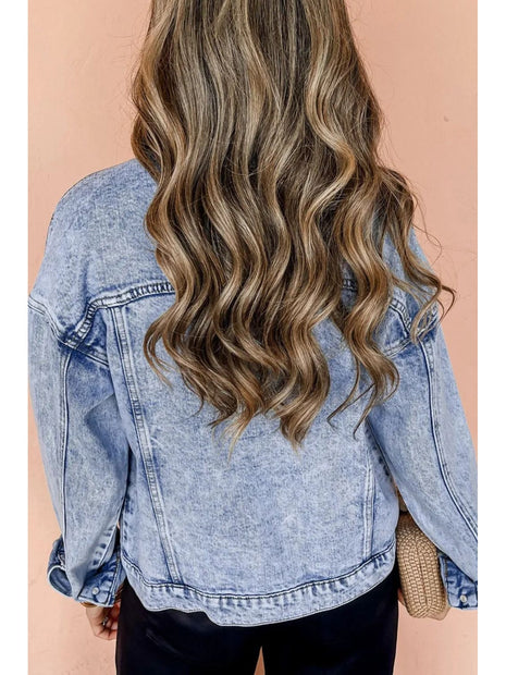Pocketed Button Up Dropped Shoulder Denim Jacket