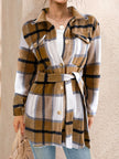 Women FAM-FAM Tied Plaid Button Up Shacket