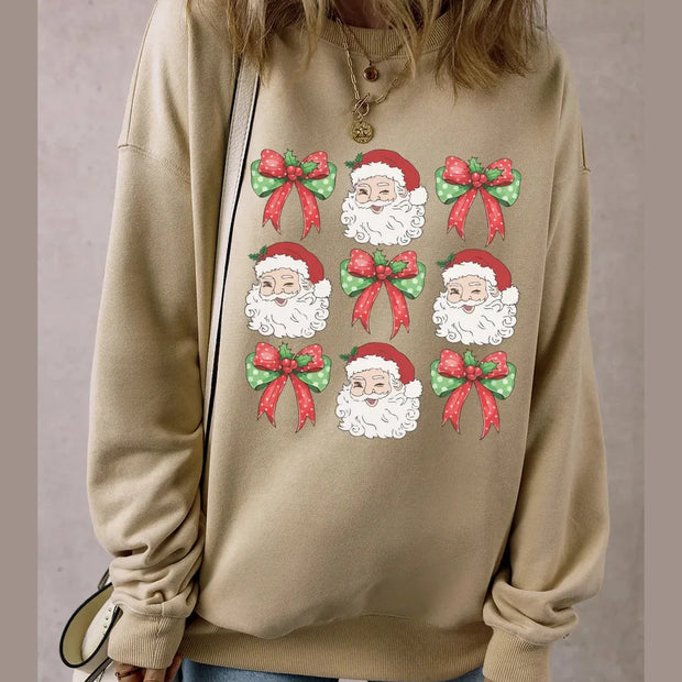 Women Santa Graphic Round Neck Long Sleeve Sweatshirt
